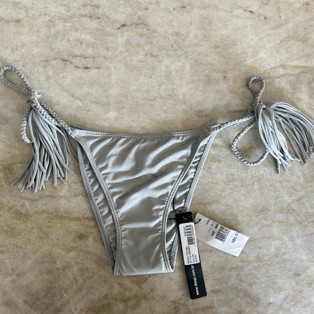 NWT Silver braided fringe tie bikini bottoms!